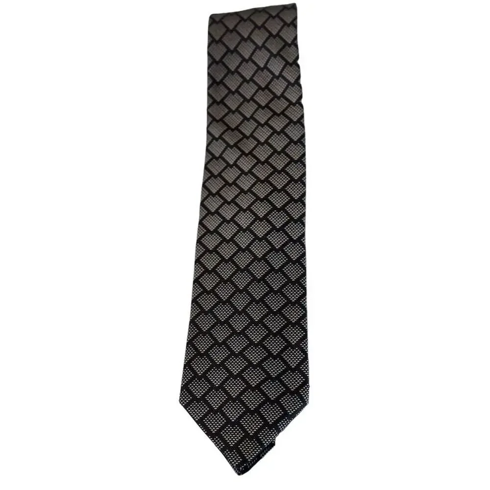 Giorgio‎ Armani Vintage Men's black Silver Geometric Silk Tie Made in Italy - Picture 12 of 15